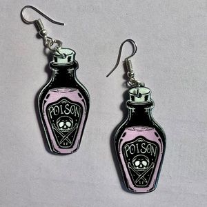 Lightweight fishhook poison bottle earrings-double-sided